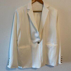 White Lined One Button Blazer